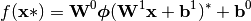 f(\mathbf{x}*) = \mathbf{W}^0\boldsymbol{\phi}(\mathbf{W}^1\mathbf{x}+\mathbf{b}^1)^* + \mathbf{b}^0